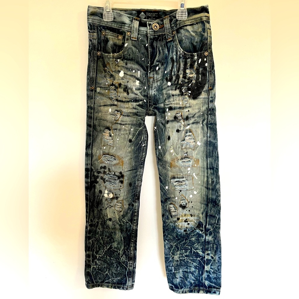 Road Narrows Distressed Dark Wash Acid Denim Straight Leg Jeans Boys Size 7